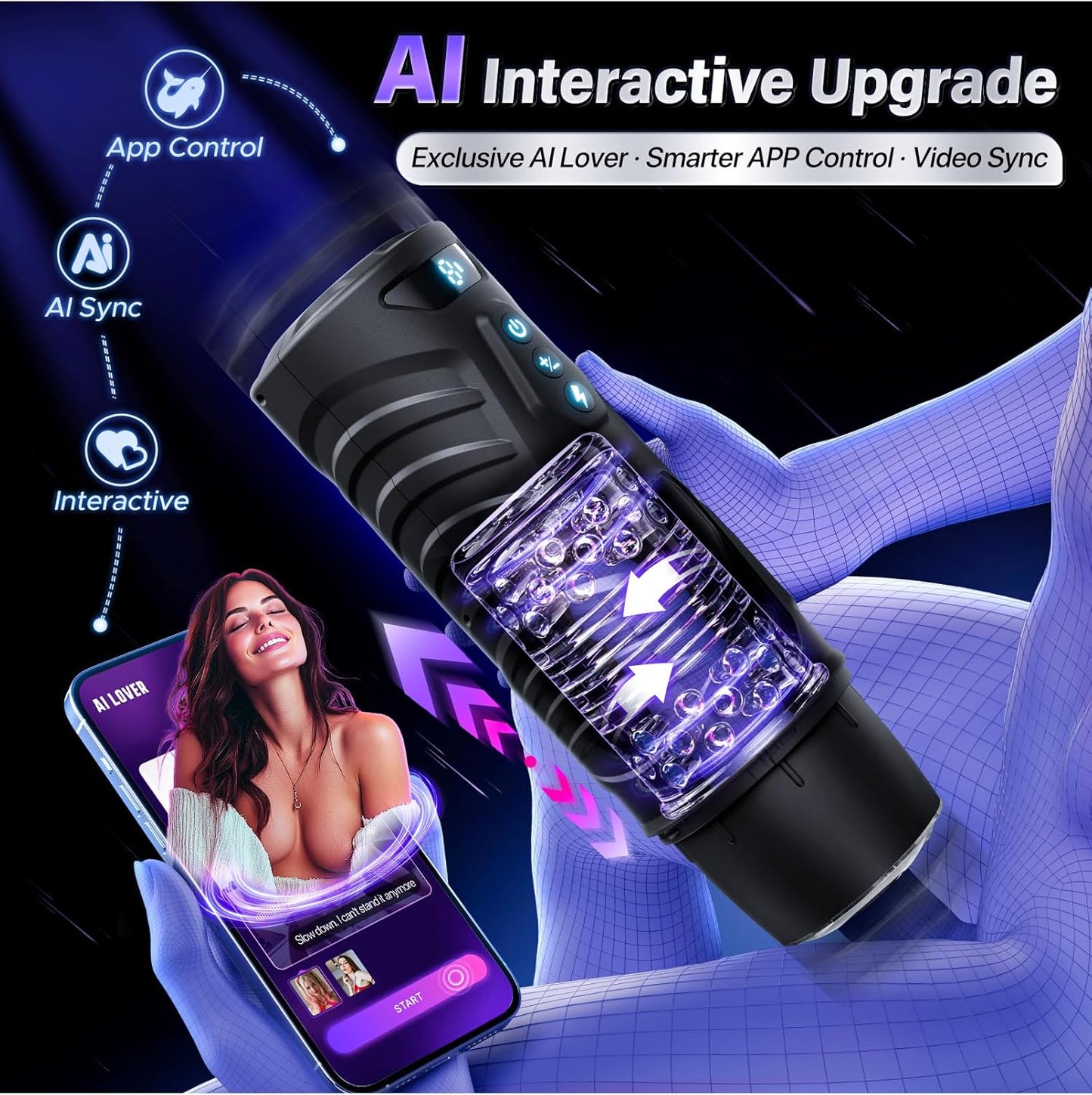 BlissRoom - Automatic Male Masturbator Sex Toys for Men - Adult Toy Male Sex Toys with 7 Thrusting & 7 Rotating Modes,Hands Free Pocket Pussy Sex Machine with Visual Window & Mounting Base, Electric Thrusting Cup