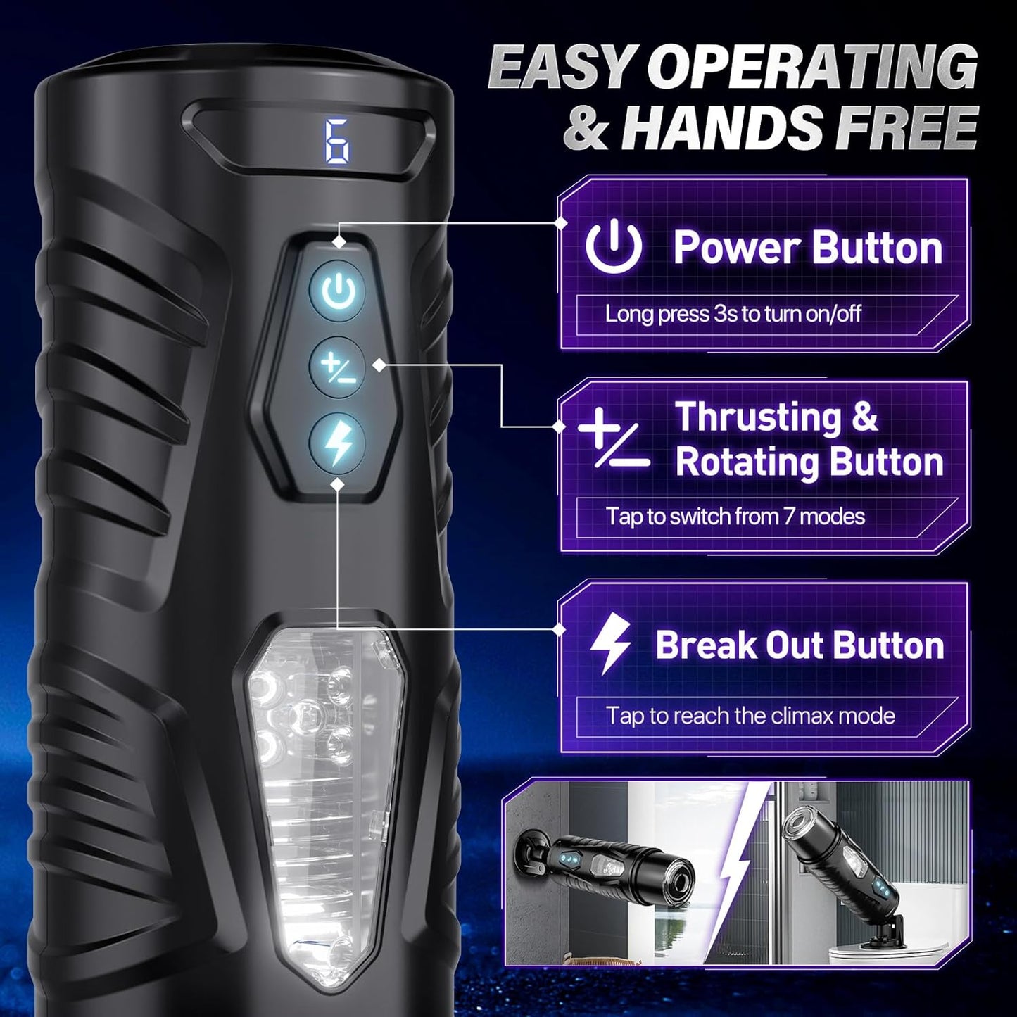 BlissRoom - Automatic Male Masturbator Sex Toys for Men - Adult Toy Male Sex Toys with 7 Thrusting & 7 Rotating Modes,Hands Free Pocket Pussy Sex Machine with Visual Window & Mounting Base, Electric Thrusting Cup