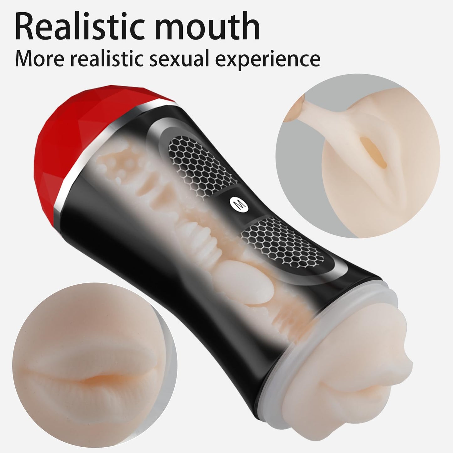 2 in 1 Male Masturbator Cup Dual Open Ended Mouth and Pussy Realistic Male Sex Toy 3D Soft Realistic Blowjob Textured Vagina Oral for Penis Stimulation