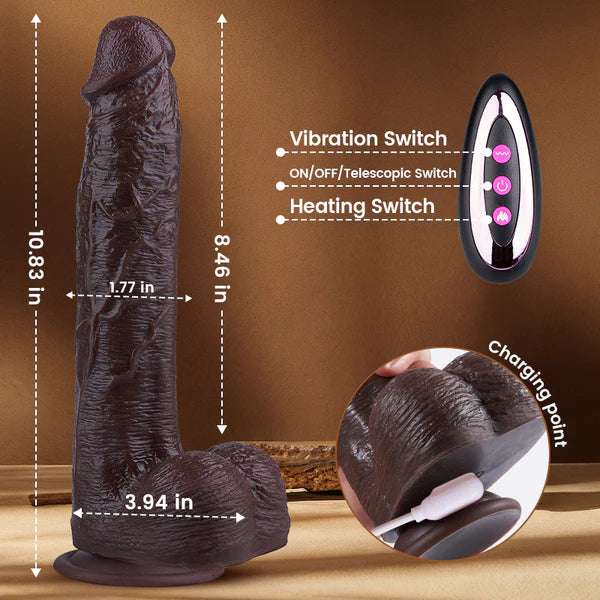BlissRoom - Thrusting Thick Long Lifelike Heating Big Black Dildo 10.83 Inch