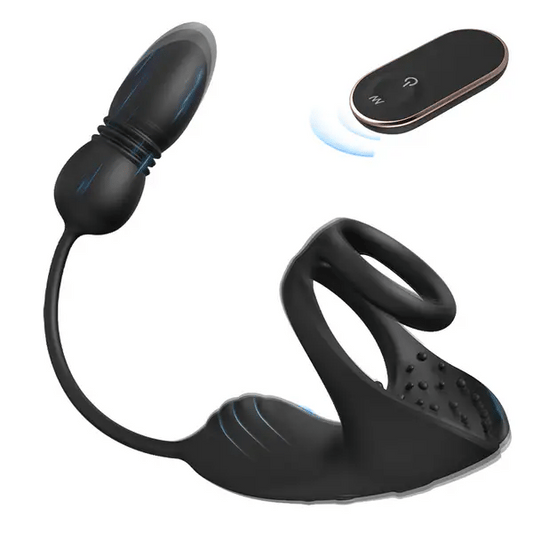 BlissRoom - 9 Thrusting & Vibrating Prostate Massager with Dual Cocking Rings Testicular Stimulator