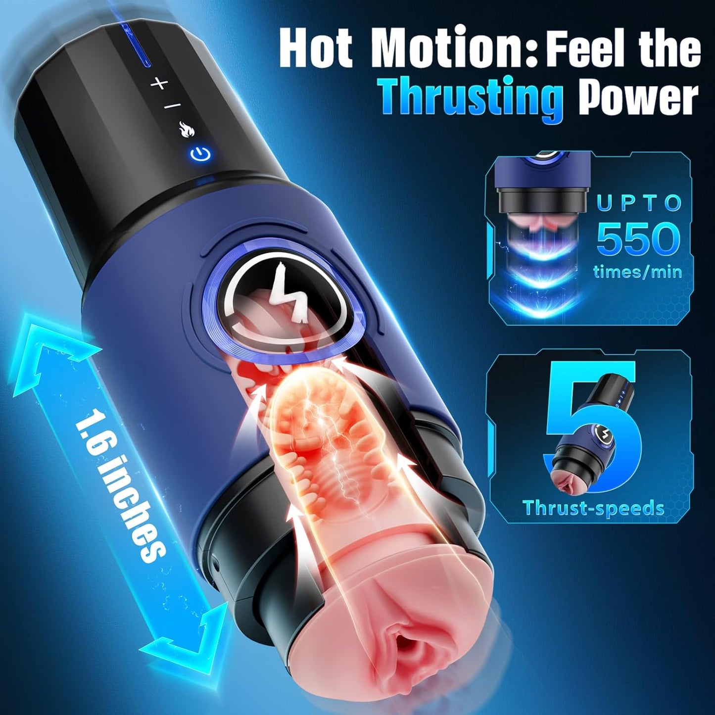 BlissRoom - Male Masturbator Sex Toys for Men - Thrusting Male Stroker with 360° Heating, 5-Speed Smooth Motion Blowjob Adult Men's Sex Toy, Silent Brushless Motor, Pocket Pussy Sleeve Erotic Massage Kits