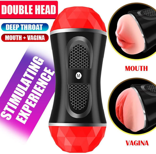 2 in 1 Male Masturbator Cup Dual Open Ended Mouth and Pussy Realistic Male Sex Toy 3D Soft Realistic Blowjob Textured Vagina Oral for Penis Stimulation