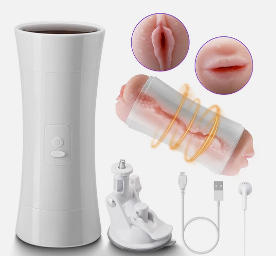 Automatic Male Masturbator Cup Dual Channel Hand Free Sucking Masturbation Cup Sex Machine Oral Vaginal Adult Toys for Men