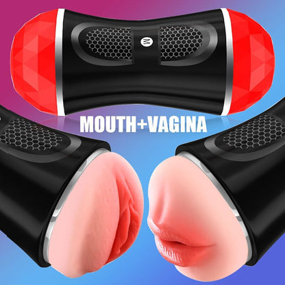 2 in 1 Male Masturbator Cup Dual Open Ended Mouth and Pussy Realistic Male Sex Toy 3D Soft Realistic Blowjob Textured Vagina Oral for Penis Stimulation