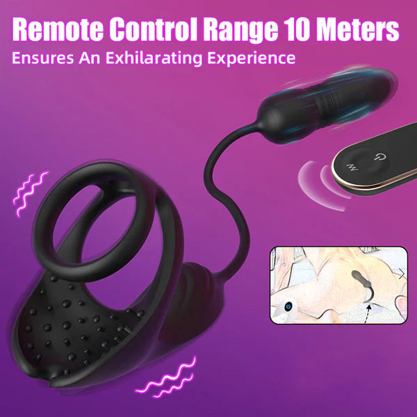 BlissRoom - 9 Thrusting & Vibrating Prostate Massager with Dual Cocking Rings Testicular Stimulator