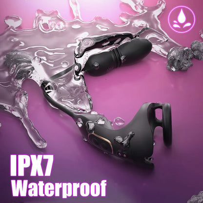 BlissRoom - 9 Thrusting & Vibrating Prostate Massager with Dual Cocking Rings Testicular Stimulator