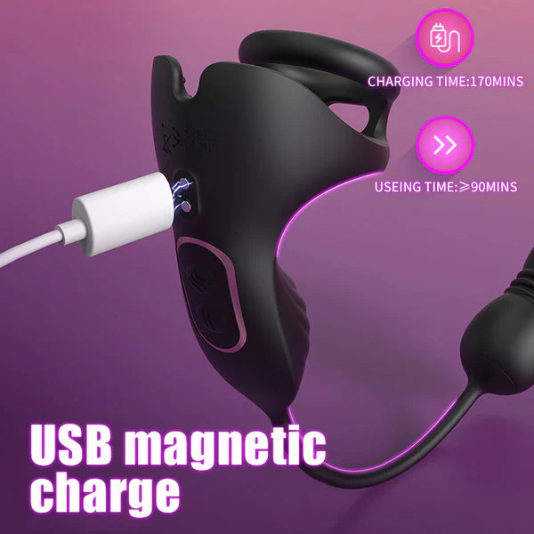 BlissRoom - 9 Thrusting & Vibrating Prostate Massager with Dual Cocking Rings Testicular Stimulator